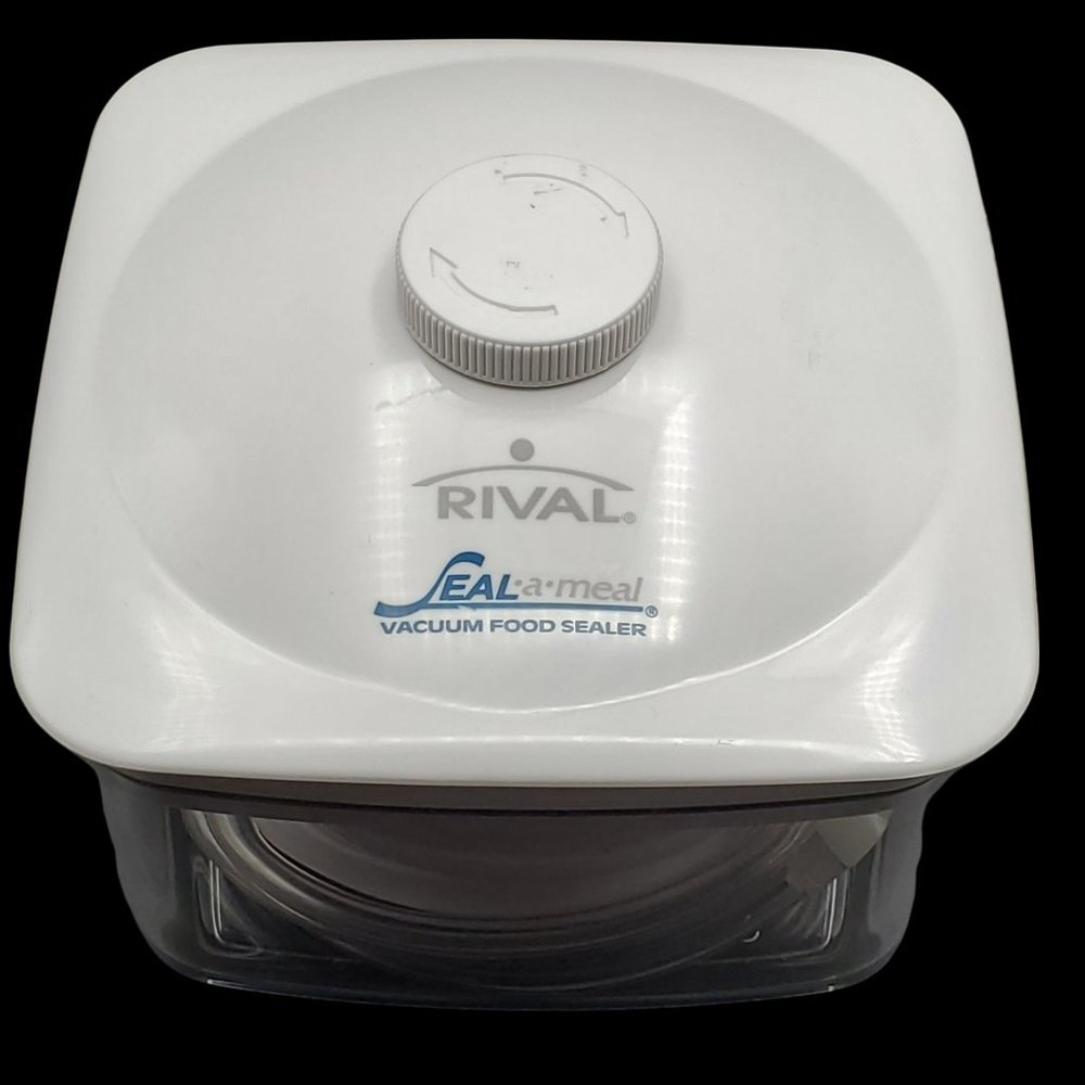 Rival Seal A Meal Square Food Sealer with Lid Hose Jar Container 5"x5"x2.5" Deep